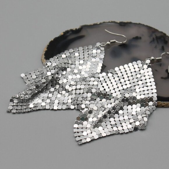 Jewelry earrings mesh statement party occasional drop dangle large silver tone - Picture 1 of 11